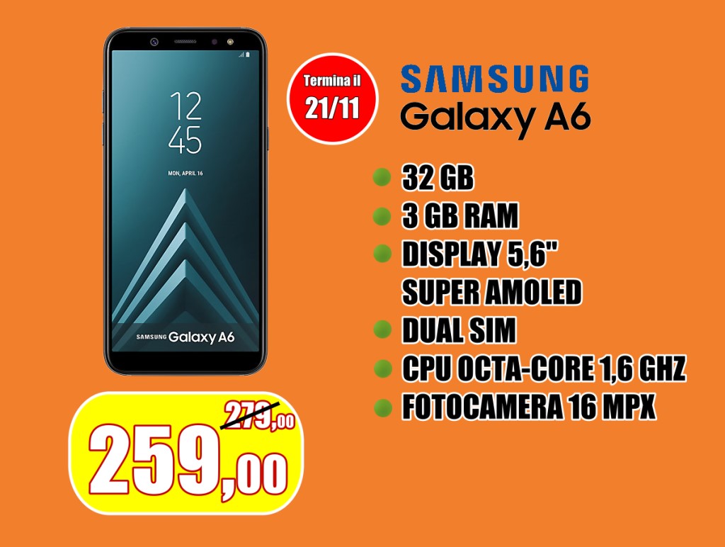 Smartphone Samsung A6 con 32 gb di memoria e 3 gb di ram